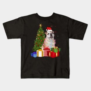 Bulldog Christmas Tree Santa Hat Funny Xmas Gift Dog T-Shirt Kids T-Shirt